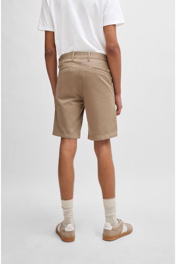 BOSS Brown Slim-Fit Shorts In Stretch-Cotton Twill
