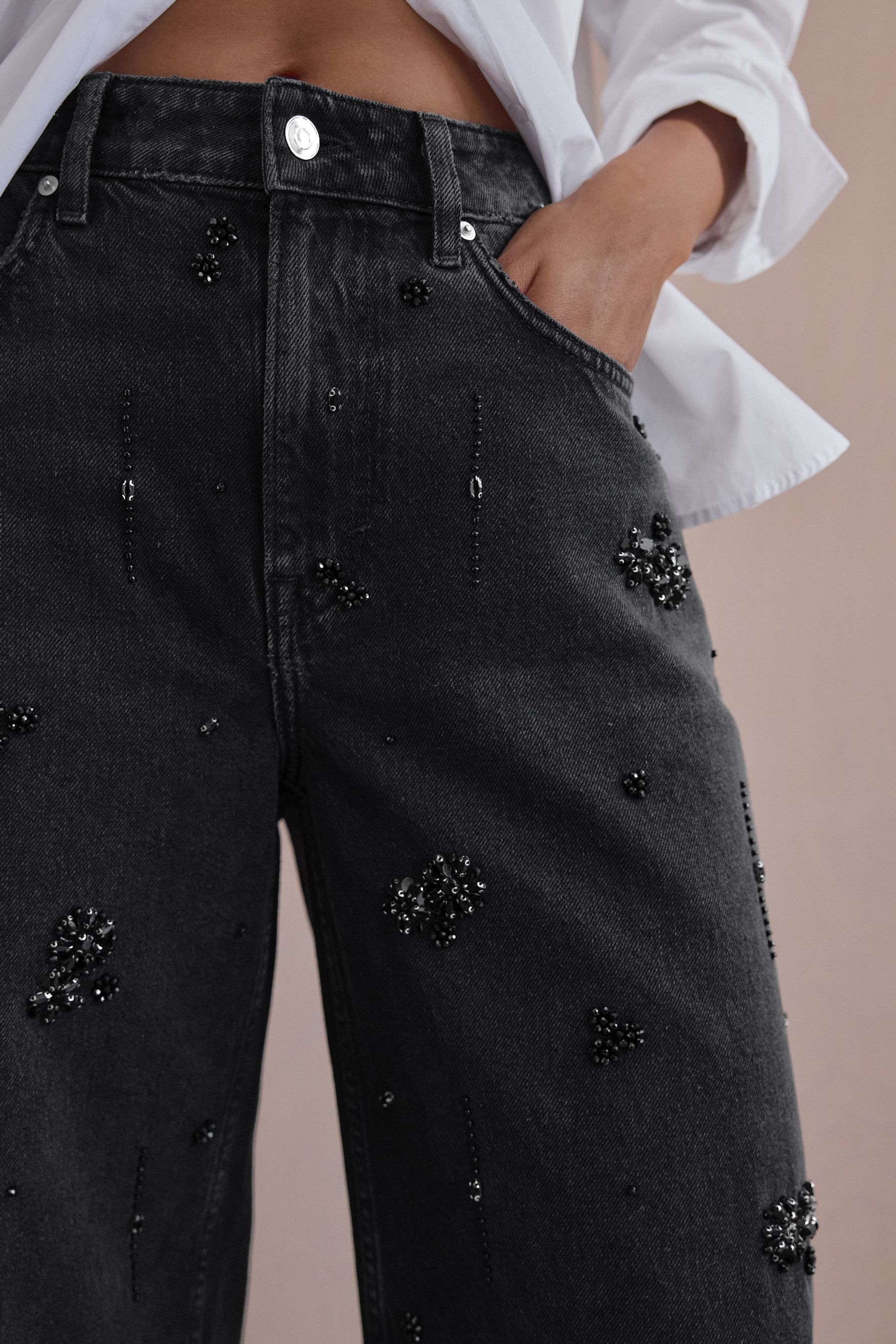 Buy Black Hand Embellished Barrel Denim Jeans from the Next UK online shop