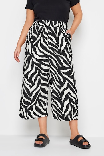 Yours Curve Black Green Leaf Print Cropped Trousers