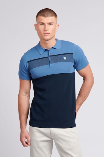 U.S. Polo Assn. Mens Regular Fit Blue Stripe Knit Polo Shirt