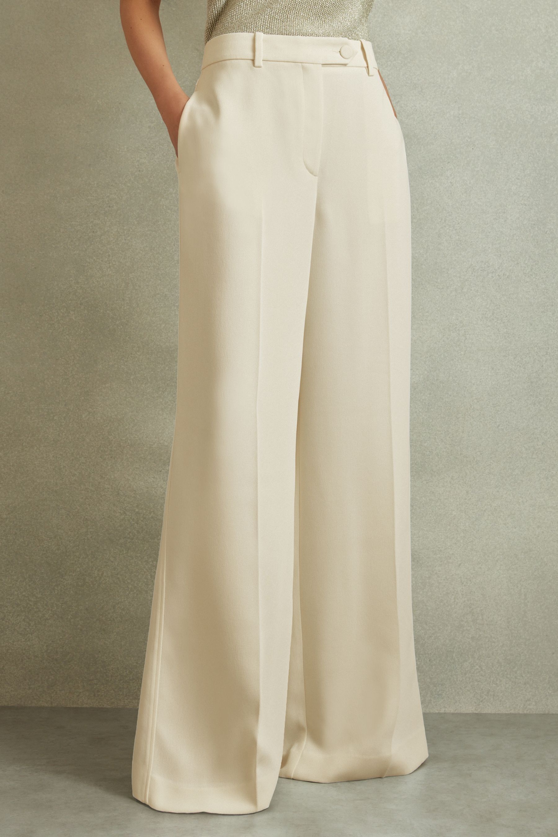 Buy Reiss Cream Solene Petite Wide Leg Split Hem Trousers from the Next ...