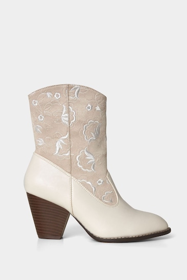Joe Browns Cream Tonal Lace Embroidered Western Ankle Boots