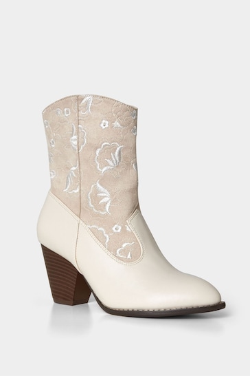 Joe Browns Cream Tonal Lace Embroidered Western Ankle Boots