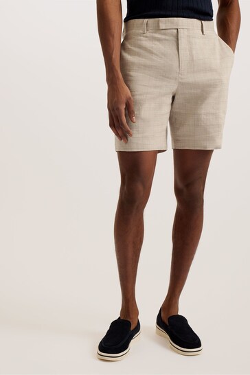 Ted Baker Cream Lambath Check Linen Slim Chino Shorts