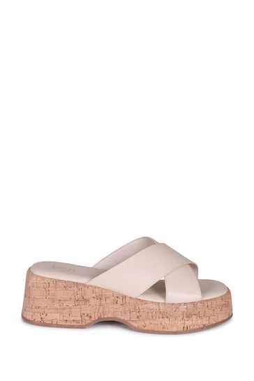 Linzi Nude Maura Faux Leather Cork Platform Sliders With Crossover Front Strap