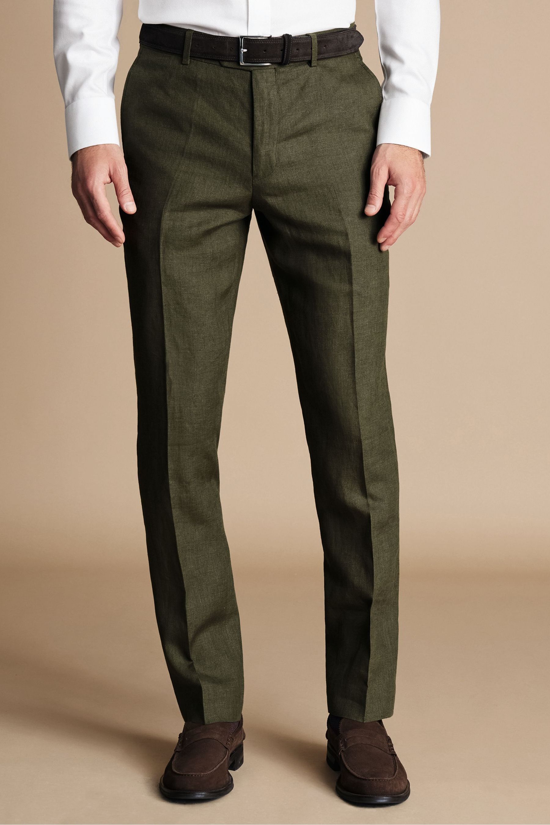 Charles Tyrwhitt Green Slim Fit 100 Linen Trousers