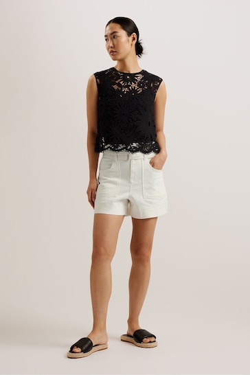 Ted Baker White Selda Self Tie High Waisted Shorts