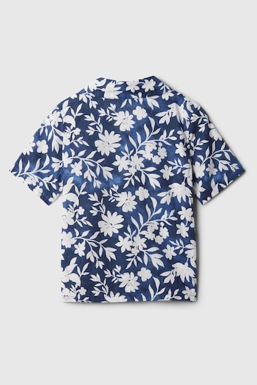 Gap Blue Floral Linen Blend Holiday Short Sleeve Baby Shirt (Newborn-5yrs)