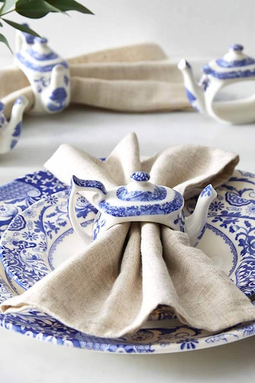 Spode Blue Italian Teapot Napkin Rings Set of 4