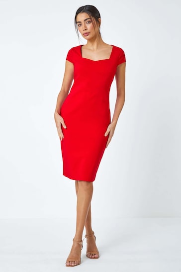 Roman Red Sweetheart Neck Fitted Stretch Dress