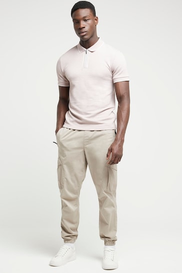 River Island Pink Short Sleeve Contrast Collar Polo Shirt