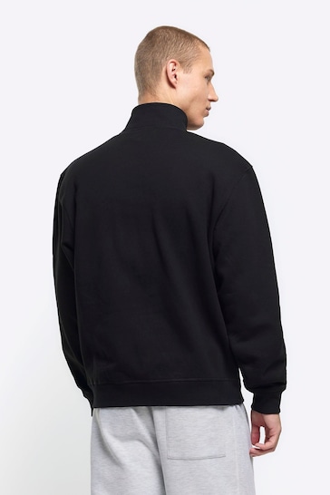 River Island Black Long Sleeve Regular Fit Zip Thru Sweatshirt