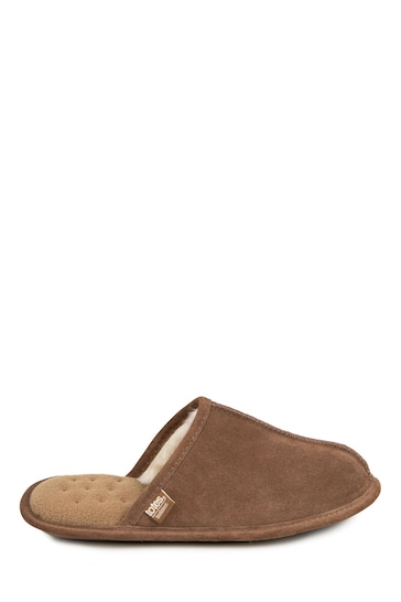 Totes Brown Mens Isotoner Real Suede Mules Slippers