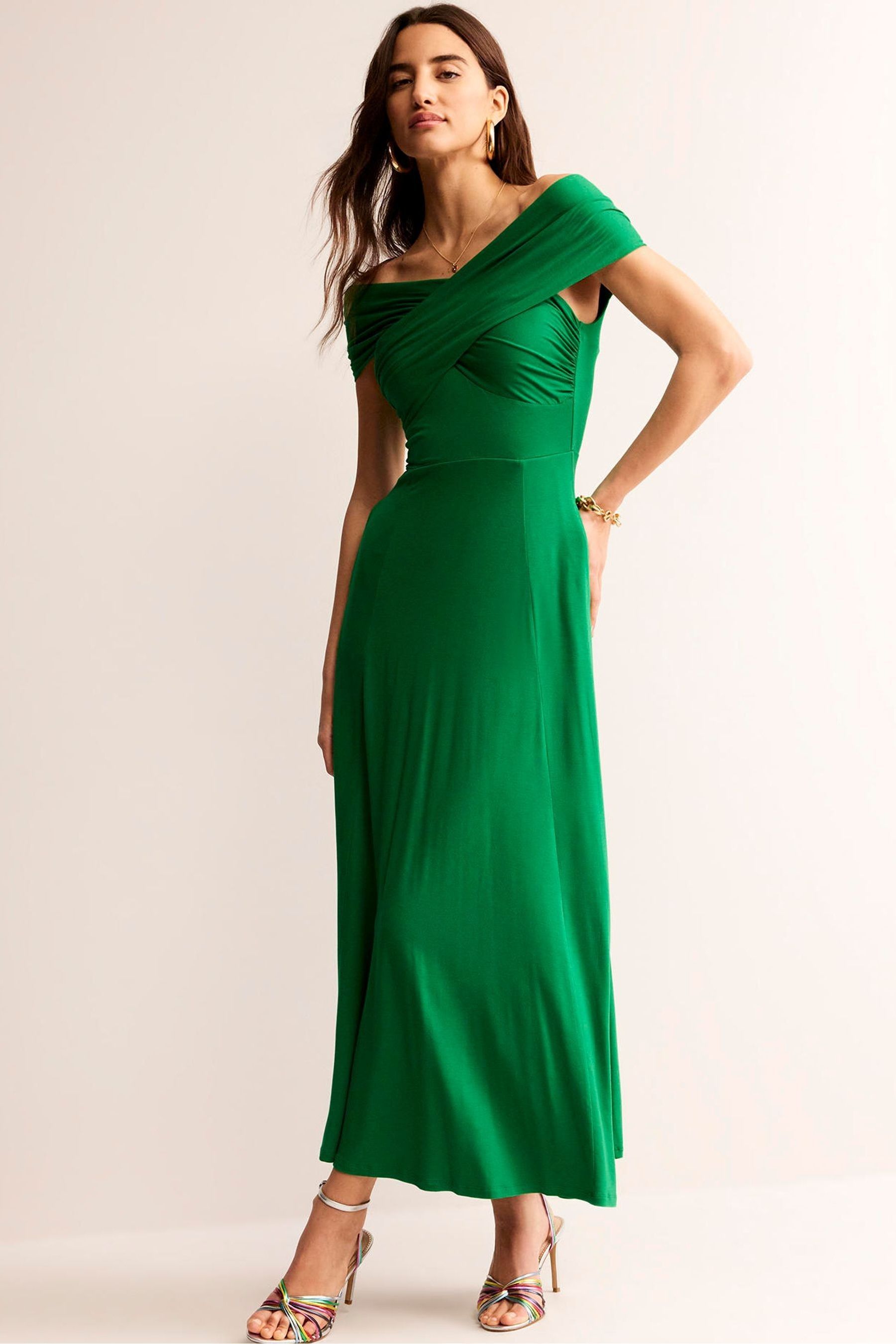 Boden Green Bardot Jersey Maxi Dress