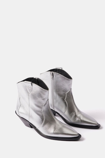Mint Velvet Silver Leather Ankle Boots