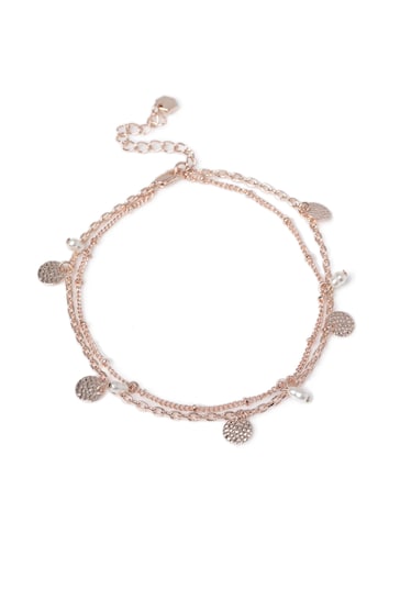Aela Gold Tone Pearl And Coin Anklet
