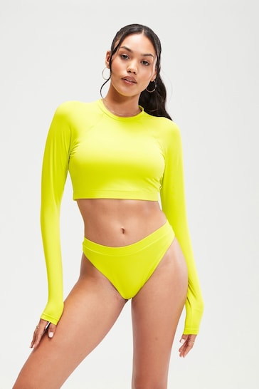 Speedo Womens Yellow Solid Hi Waist Bikini Bottoms