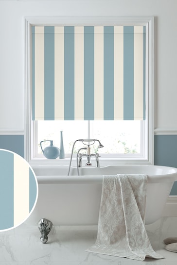 Laura Ashley Seaspray Blue Lille Stripe Made to Measure Roller Blind