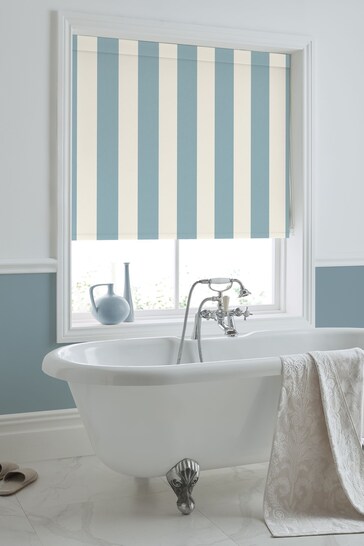 Laura Ashley Seaspray Blue Lille Stripe Made to Measure Roller Blind