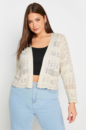 Your Curve Ivory White Pure Cotton Cropped Pointelle Cardigan