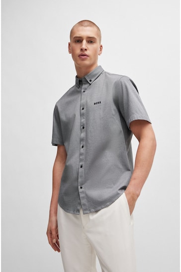 BOSS Grey Regular-Fit Shirt in Cotton Piqué Jersey