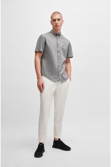 BOSS Grey Regular-Fit Shirt in Cotton Piqué Jersey