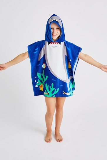 Catherine Lansfield Blue Shark Hooded Poncho Towel