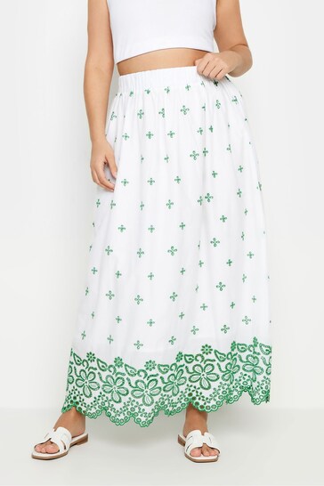Yours Curve Green Broderie Shirred Waist Skirt
