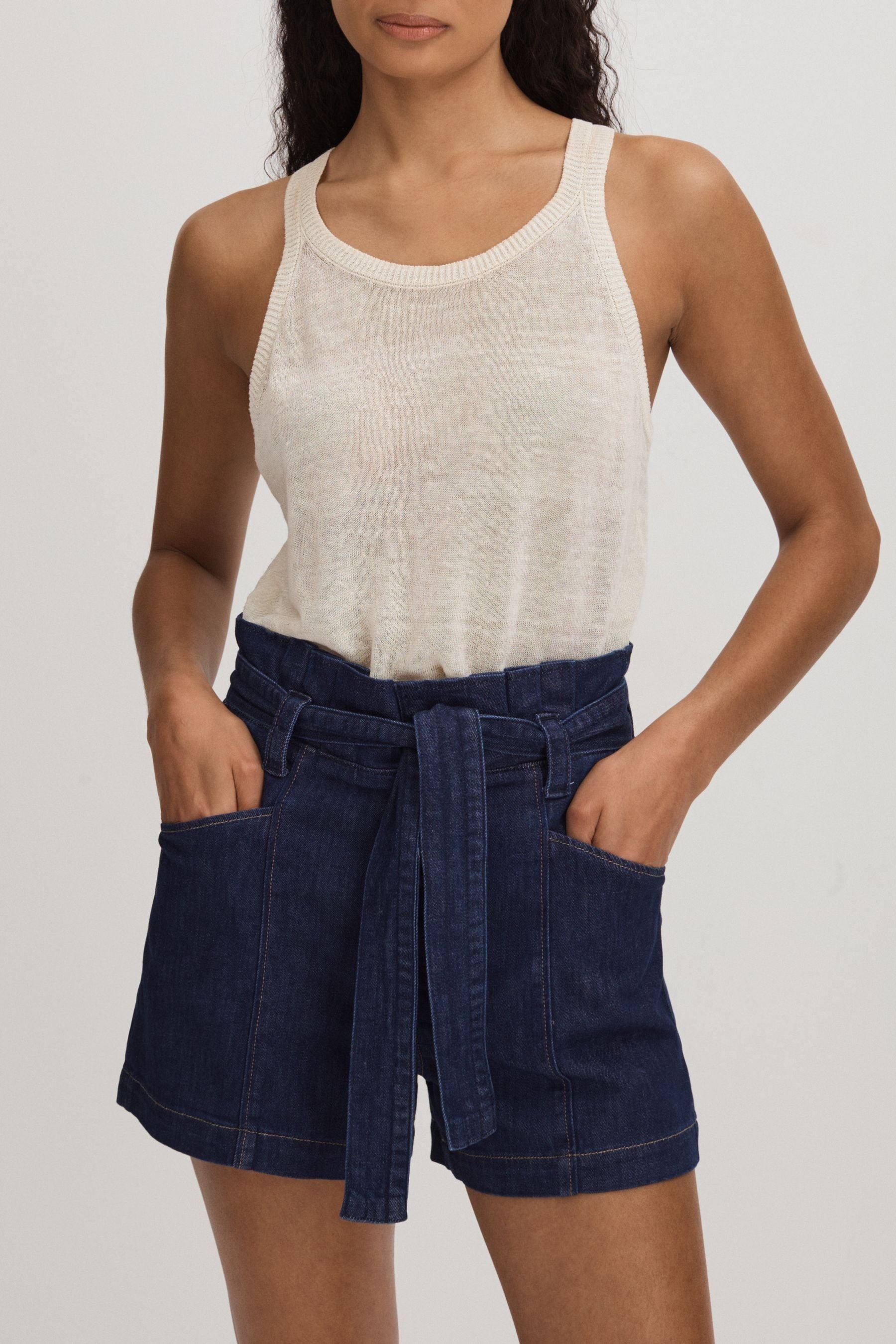 Belted denim shorts hot sale