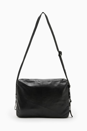 AllSaints Black Steppe Leather Messenger Bag
