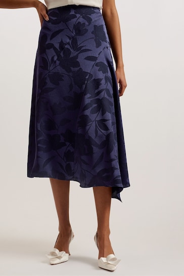 Ted Baker Blue Trebbia Asymmetric Jacquard Midi Skirt