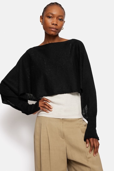 Jigsaw Pure Linen Poncho Black Sweater