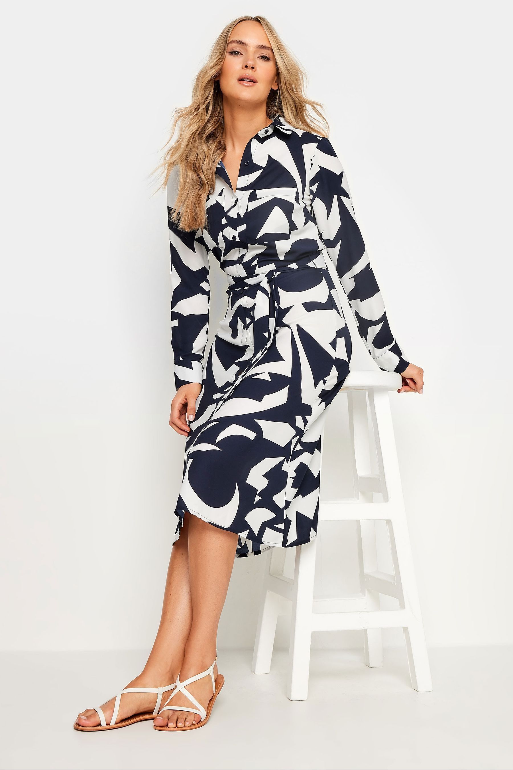 Buy Long Tall Sally Navy Blue Abstract Print Midi Shirt Dress from the Next UK online shop