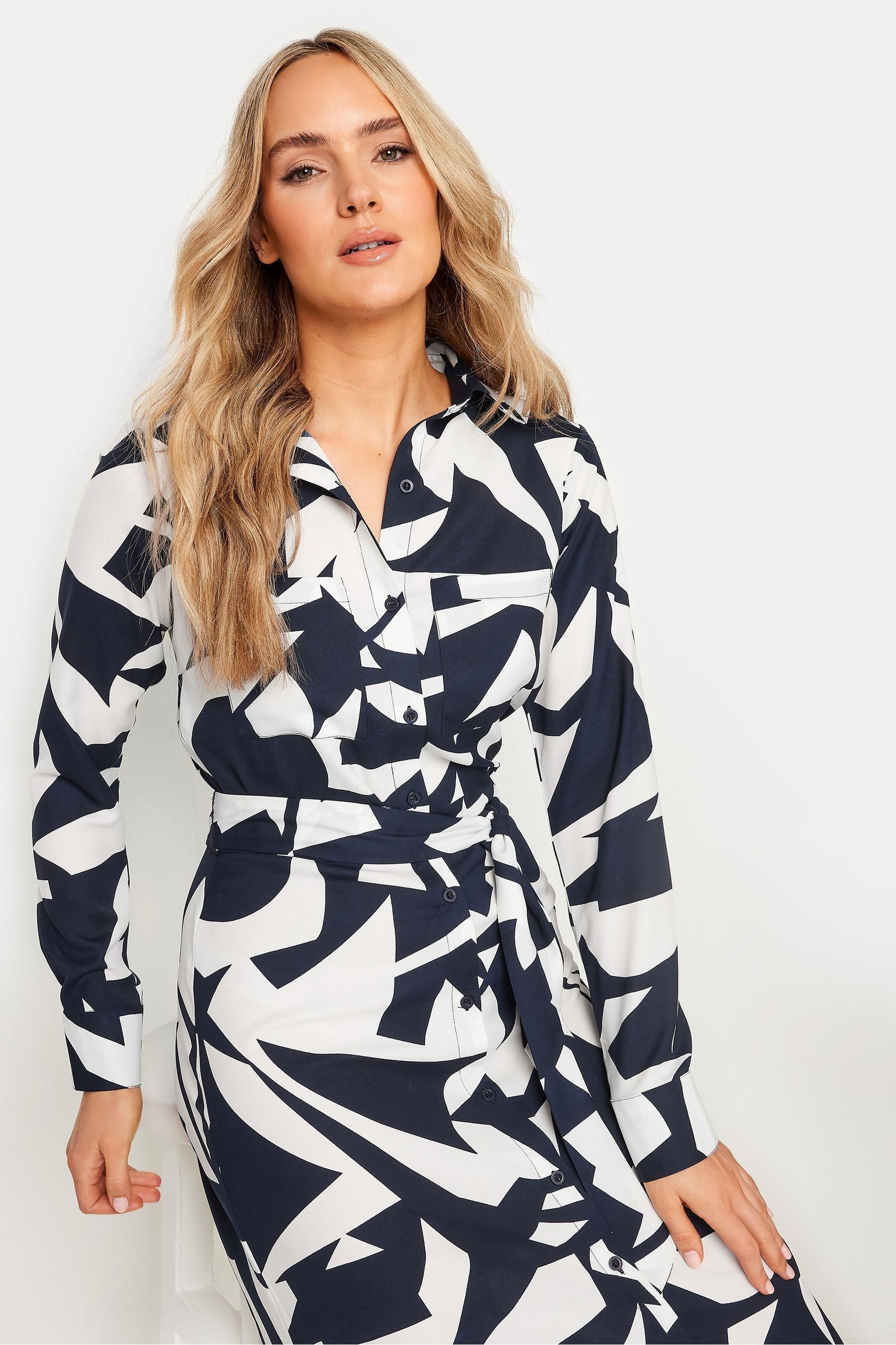 Buy Long Tall Sally Navy Blue Abstract Print Midi Shirt Dress from the Next UK online shop