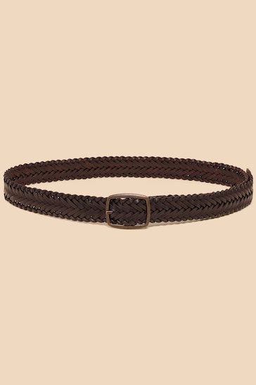 White Stuff Brown Woven Leather Belt