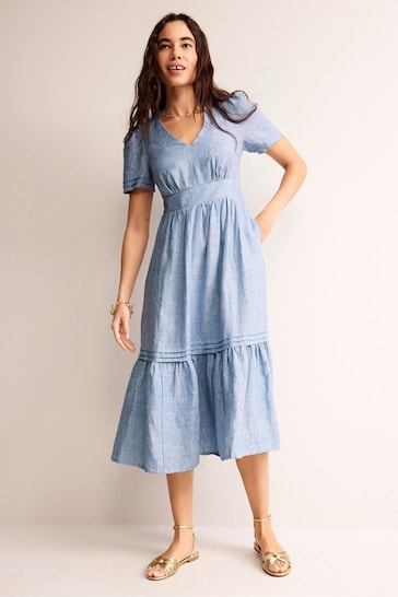 Boden Blue Eve Linen Midi Dress