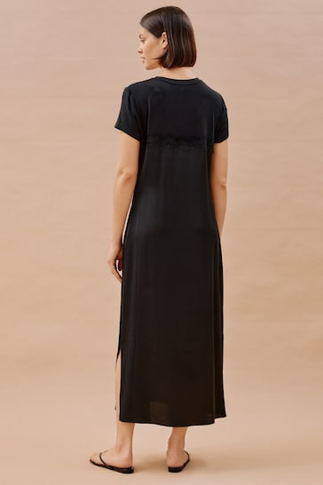 Albaray Satin and Lace Jersey Black Dress