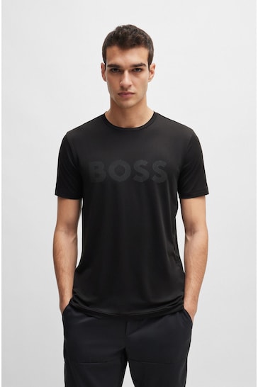 BOSS Black Performance-Stretch T-Shirt With Decorative Reflective Logo