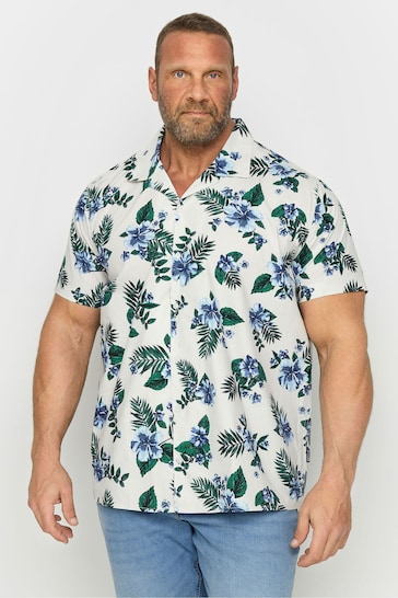 BadRhino Big & Tall White & Blue Tropical Shirt