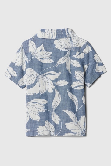 Gap Blue Brannan Bear Short Sleeve Print Baby Oxford Shirt (12mths-5yrs)
