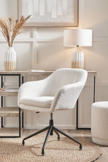 Pacific White Boucle Swivel Rise and Fall Chair