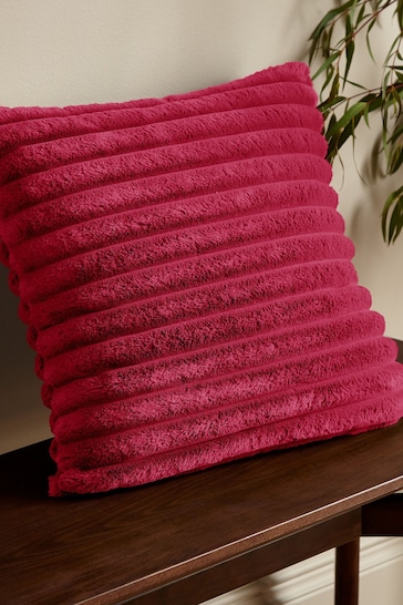 Catherine Lansfield Hot Pink Soft and Cosy Ribbed Faux Fur Cushion