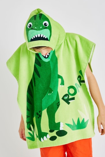 Catherine Lansfield Green Dinosaur Hooded Poncho Towel