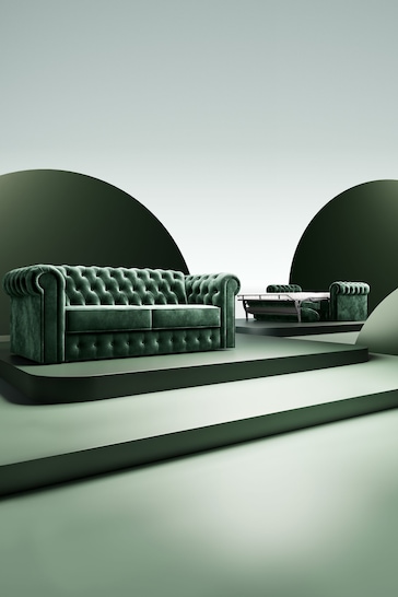 Jay-Be Luxe Velvet Bottle Green Chesterfield 3 Seater Sofa Bed
