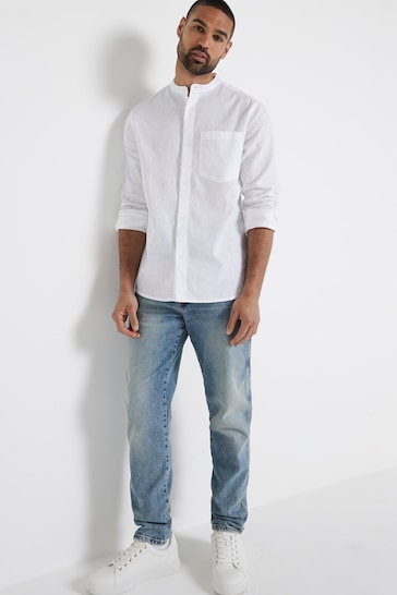 River Island White Regular Fit Long Sleeve Linen Blend Shirt