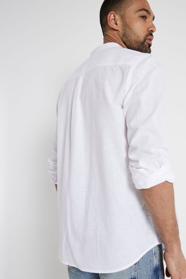 River Island White Regular Fit Long Sleeve Linen Blend Shirt