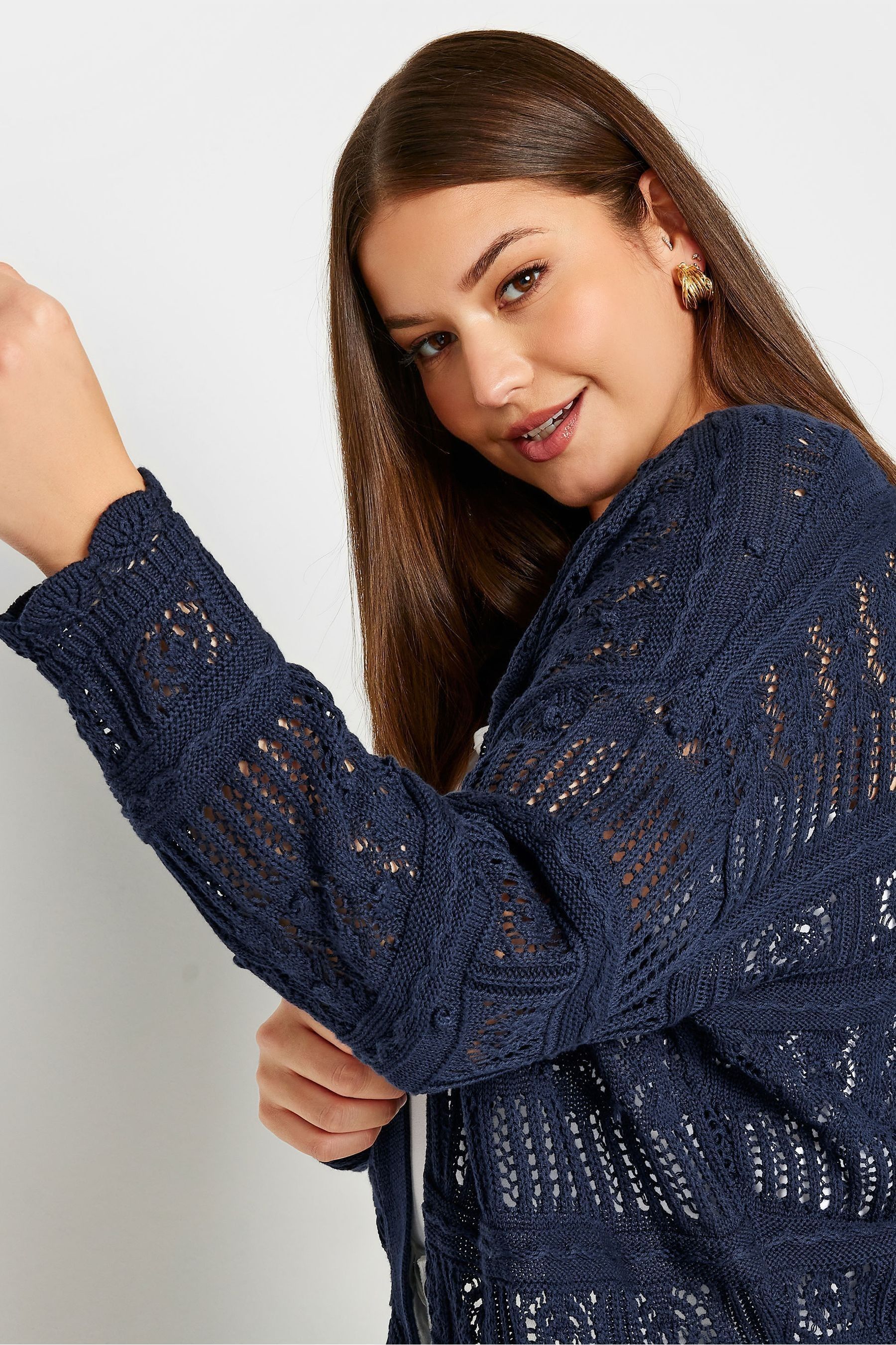 Your Curve Blue Pure 100 Cotton Cropped Pointelle Cardigan