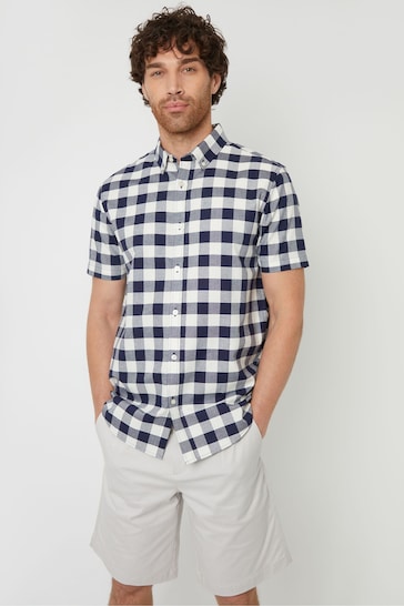 Threadbare Blue Cotton Short Sleeve Check Shirt
