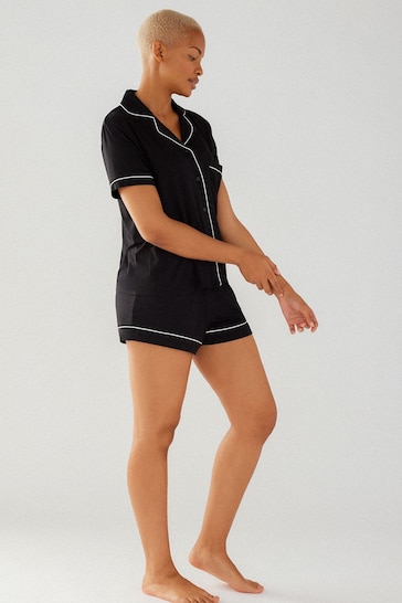 Chelsea Peers Black Modal Button Up Short Pyjama Set