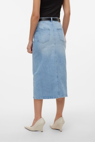 VERO MODA Blue Denim Midi Skirt with Front Split